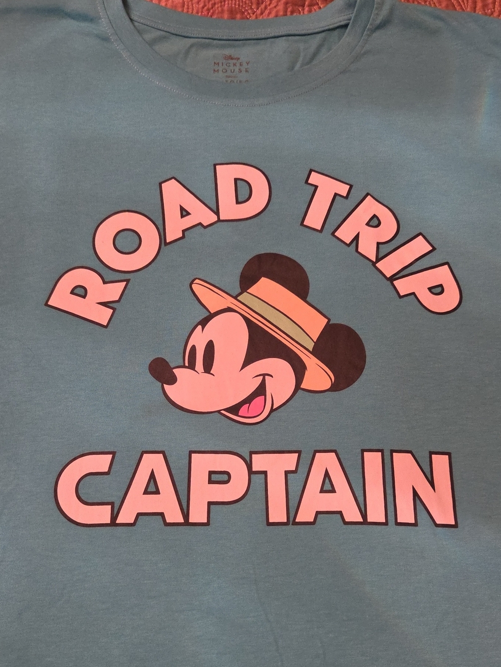 Mens' 'Road Trip Captain' Mickey Graphic Tee - Light Blue With White Lettering